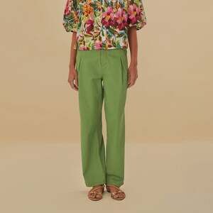 Farm Rio Green Pleat Straight Leg Pants 28
